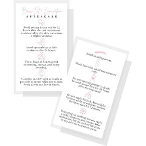 Brow Tint and Lamination Aftercare Instruction Cards | 50 Pack | Pink Minimalist Simple for Kit Henna Client Cards Eyebrow Kit Handout with Intake Forms Business Card 2x3.5" Each