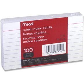 Mead 3 x 5-Inch Index Cards, Ruled, 100 Count, White (63350) Pack Of 6