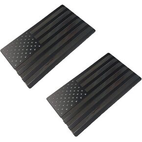 (Set of Two) Aluminum All Black Subdued American Flag Decal Emblem Sticker Badge NO Quarter Given 3.2"x1.75" United States Stick On Car Truck Bumper Window Glass, Made in The USA