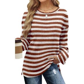 WIHOLL Long Sleeve Shirts for Women Loose Fit Casual CrewNeck Tunic Tops Fall Fashion Pullover Sweaters Side Split