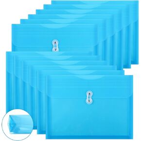 12 Pcs Letter Size Plastic Envelopes with String Closures Employee File Folders Reusable Poly Pockets Side Load Plastic Document Envelope Plastic Paper Organizer for Office School Home (Clear)