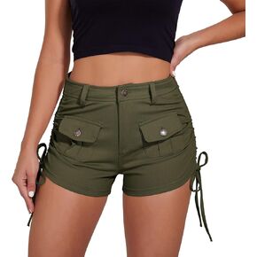 RIOJOY Women's Cargo Jean Shorts High Waisted Stretchy Skinny Denim Shorts with Flap Pockets