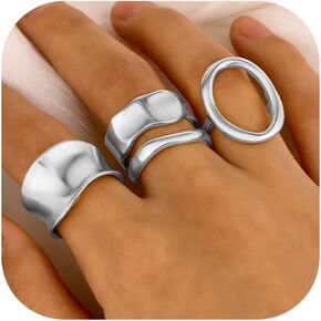 CASDAN 3-4pcs Gold Rings Set for Women Adjustable Statement Rings 14K Gold Plated Stackable Rings Dainty Jewelry