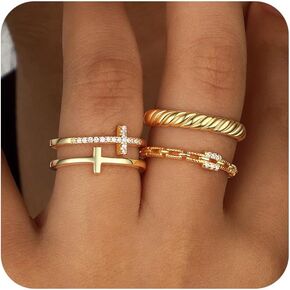 CASDAN 3-4pcs Gold Rings Set for Women Adjustable Statement Rings 14K Gold Plated Stackable Rings Dainty Jewelry