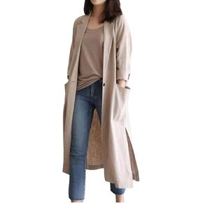 IDEALSANXUN Womens Long Cotton Linen Blazer Casual Spring Jackets Trench Coat in Kuwait