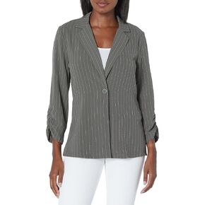 Adrianna Papell Women's Tall Size Printed Ruched 3/4 Sleeve One Button Notch Blazer
