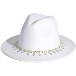 Womens Wide Brim Party Fedora Hats Shiny Rhinestone Wedding Felt hat
