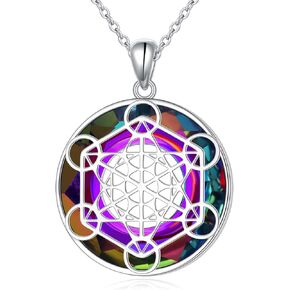 Alphm Metatron Cube Necklace 925 Sterling Sliver Sacred Geometry Seals of Archangel Angel Pendant with Austrian Crystal Sacred Geometry Jewelry Gift for Women Men