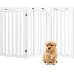 PETSITE Freestanding Dog Gate, 3 Panel 60 in Wide 24 in Tall Pet Gates for Dogs, Dog Fences Indoor for House, Stairs, Doorways, Brown