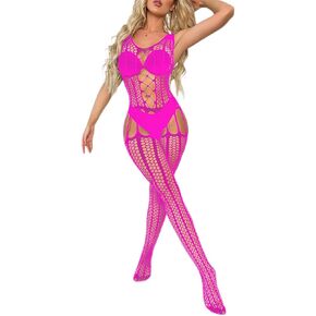 ملابس داخلية نسائية باللون الأحمر الوردي من شبكة صيد السمك، قميص بيبي دول، ملابس داخلية مثيرة مع جوارب، ملابس رقص غريبة in Kuwait