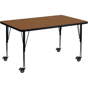 Flash Furniture Wren Mobile 30''W x 48''L Rectangular Grey HP Laminate Activity Table - Height Adjustable Short Legs