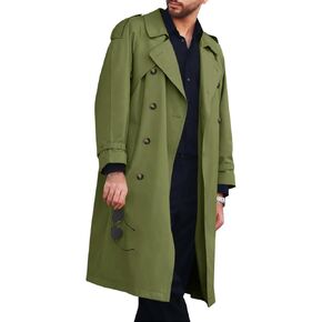 Runcati Mens Trench Coat Double Breasted Long Jacket Casual Windbreaker Notched Lapel Belted Overcoat