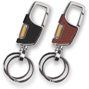 homEdge Heavy Duty Key Chain, 2 Pack Car Key Chains with 2 Metal Key Rings Carabiner Keychians-Black and Brown