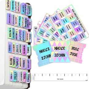 Bible Tabs, Sticky Index Tabs, 75 Tabs, Bible Index Label Sticker Bookmarks, Laminated Bible Tabs Accessories, Bible Study Journaling Supplies, Bible Index Book Tabs for Men and Women