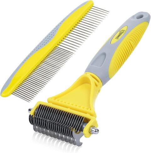Pecute Pet Dematting Tool 2 Pack - Double Sided Undercoat Rake & Dematting Comb for Detangling Matted or Knotted Undercoat Hair, Great for Medium or Long-haired Dogs & Cats in Saudi Arabia