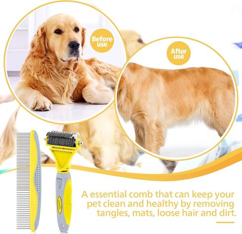 Pecute Pet Dematting Tool 2 Pack - Double Sided Undercoat Rake & Dematting Comb for Detangling Matted or Knotted Undercoat Hair, Great for Medium or Long-haired Dogs & Cats in Saudi Arabia