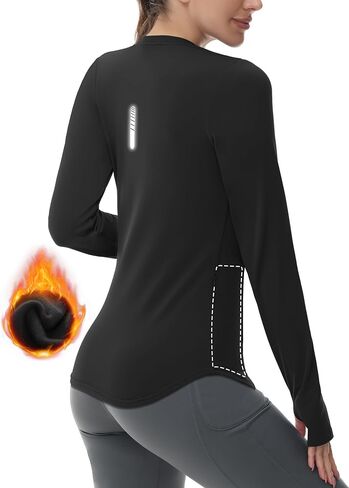 Women Thermal Fleece Lined Running Shirts Long Sleeve Winter Cold Weather Ski Athletic Top with Thumbhole Zipper Pocket in Saudi Arabia