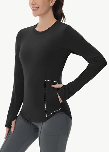 Women Thermal Fleece Lined Running Shirts Long Sleeve Winter Cold Weather Ski Athletic Top with Thumbhole Zipper Pocket in Saudi Arabia