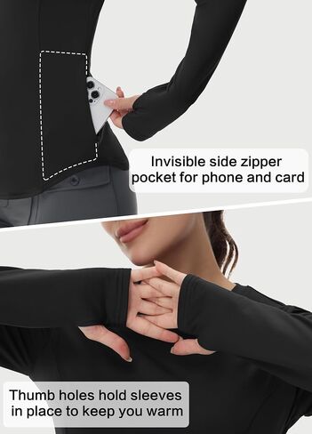 Women Thermal Fleece Lined Running Shirts Long Sleeve Winter Cold Weather Ski Athletic Top with Thumbhole Zipper Pocket in Saudi Arabia