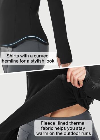 Women Thermal Fleece Lined Running Shirts Long Sleeve Winter Cold Weather Ski Athletic Top with Thumbhole Zipper Pocket in Saudi Arabia