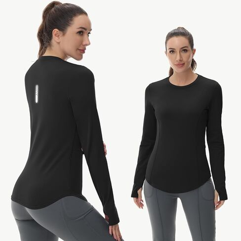 Women Thermal Fleece Lined Running Shirts Long Sleeve Winter Cold Weather Ski Athletic Top with Thumbhole Zipper Pocket in Saudi Arabia
