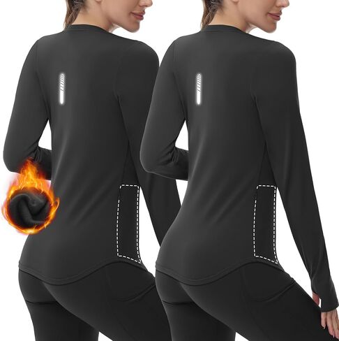 Women Thermal Fleece Lined Running Shirts Long Sleeve Winter Cold Weather Ski Athletic Top with Thumbhole Zipper Pocket in Saudi Arabia