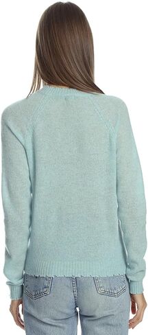 Minnie Rose Women's Long Sleeve Cotton Cashmere Frayed Edge V-Neck Sweater in Kuwait