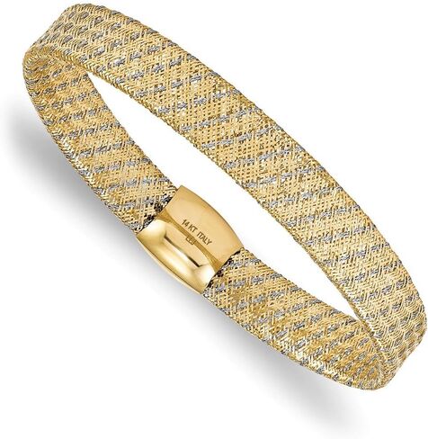 Solid 14k Gold Two-Tone Fancy Stretch Bangle Bracelet 7.5" (9mm) in Saudi Arabia