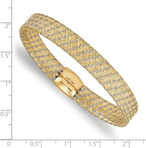 Solid 14k Gold Two-Tone Fancy Stretch Bangle Bracelet 7.5" (9mm) in Saudi Arabia
