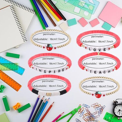 Cooluckday Teacher Bracelets Teacher Appreciation Stackable Stretch Bracelet Love Teach Inspire Clay Bracelets Preppy Jewelry Teacher Gifts in Saudi Arabia