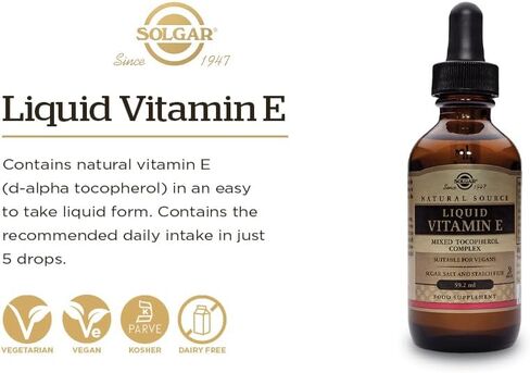 SOLGAR Liquid Vitamin E (with dropper) - 2 fl oz - Mixed Tocopherol Complex - Non-GMO, Vegan, Gluten Free, Dairy Free, Kosher - 118 Servings in Saudi Arabia