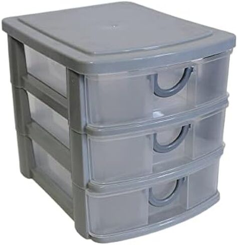 3 Drawer Mini Plastic Organizer Valet Makeup HBA Cosmetics Arts & Crafts Desktop Stationery Multi Purpose 7.5" x 6" x 6.5" (Black) in Saudi Arabia