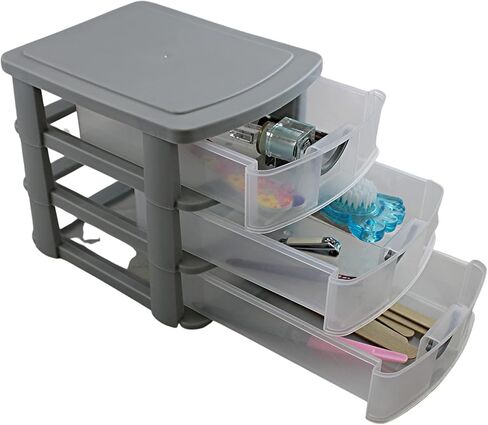 3 Drawer Mini Plastic Organizer Valet Makeup HBA Cosmetics Arts & Crafts Desktop Stationery Multi Purpose 7.5" x 6" x 6.5" (Black) in Saudi Arabia