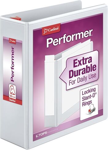 Cardinal Performer 3-Ring Binder, 4", Locking Slant-D Rings, 890-Sheet Capacity, ClearVue Presentation Binder, Nonstick, PVC-Free, White (19050) in Saudi Arabia