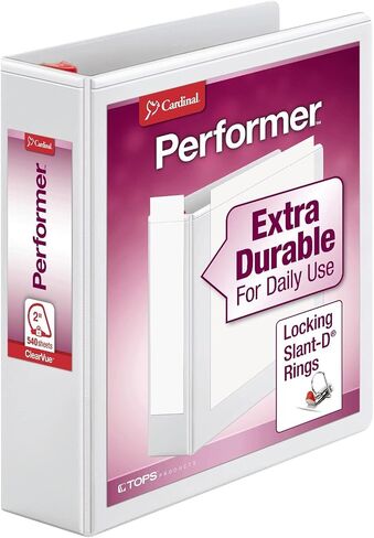 Cardinal Performer 3-Ring Binder, 4", Locking Slant-D Rings, 890-Sheet Capacity, ClearVue Presentation Binder, Nonstick, PVC-Free, White (19050) in Saudi Arabia
