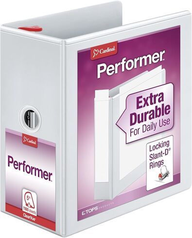 Cardinal Performer 3-Ring Binder, 4", Locking Slant-D Rings, 890-Sheet Capacity, ClearVue Presentation Binder, Nonstick, PVC-Free, White (19050) in Saudi Arabia