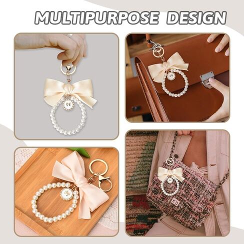 Pearl Bow Keychain Wistlet for Girls Women Bow Pearl Keychains Pink Black Beige in Saudi Arabia