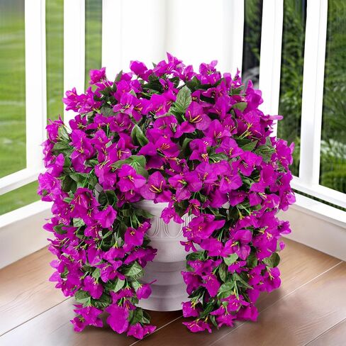 Artificial Faux Bougainvillea Flowers Plants for Outdoor Outside Summer Decoration, 2 PCS Fake Silk Long Trailing Vines UV Resistant Realistic for Front Door Porch Planter Urn Patio Balcony, Hotpink in Saudi Arabia