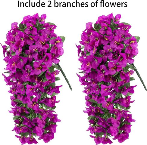 Artificial Faux Bougainvillea Flowers Plants for Outdoor Outside Summer Decoration, 2 PCS Fake Silk Long Trailing Vines UV Resistant Realistic for Front Door Porch Planter Urn Patio Balcony, Hotpink in Saudi Arabia