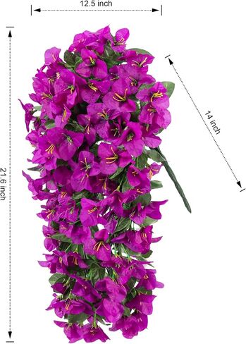Artificial Faux Bougainvillea Flowers Plants for Outdoor Outside Summer Decoration, 2 PCS Fake Silk Long Trailing Vines UV Resistant Realistic for Front Door Porch Planter Urn Patio Balcony, Hotpink in Saudi Arabia