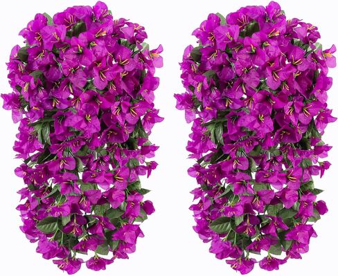 Artificial Faux Bougainvillea Flowers Plants for Outdoor Outside Summer Decoration, 2 PCS Fake Silk Long Trailing Vines UV Resistant Realistic for Front Door Porch Planter Urn Patio Balcony, Hotpink in Saudi Arabia