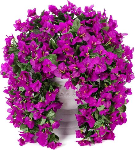 Artificial Faux Bougainvillea Flowers Plants for Outdoor Outside Summer Decoration, 2 PCS Fake Silk Long Trailing Vines UV Resistant Realistic for Front Door Porch Planter Urn Patio Balcony, Hotpink in Saudi Arabia
