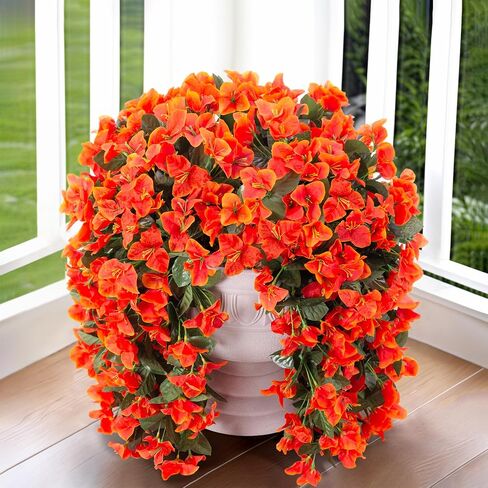 Artificial Faux Bougainvillea Flowers Plants for Outdoor Outside Summer Decoration, 2 PCS Fake Silk Long Trailing Vines UV Resistant Realistic for Front Door Porch Planter Urn Patio Balcony, Hotpink in Saudi Arabia