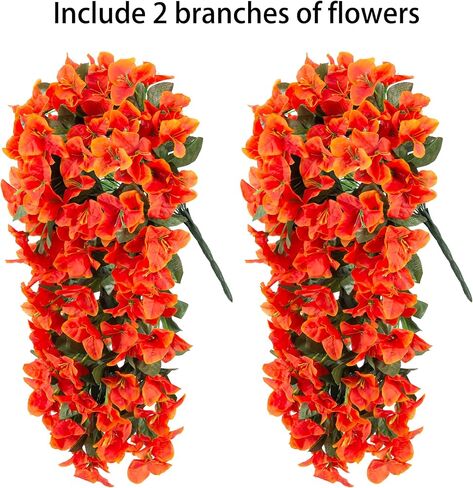 Artificial Faux Bougainvillea Flowers Plants for Outdoor Outside Summer Decoration, 2 PCS Fake Silk Long Trailing Vines UV Resistant Realistic for Front Door Porch Planter Urn Patio Balcony, Hotpink in Saudi Arabia