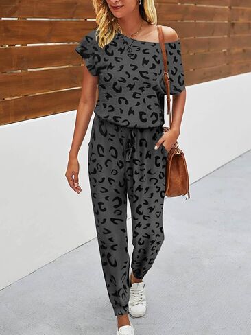 بذلة نسائية كاجوال بدون أكتاف من Paintcolors وخصر مطاطي قابل للتمدد وطباعة جلد الفهد in Kuwait