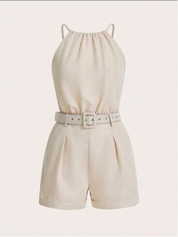 SOLY HUX Women's Summer Sleeveless Halter Romper Belted Shorts Vacation Business Jumpsuits in Saudi Arabia