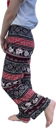 Trendy Thai Elephant Trousers - Elastic Waist with Drawstring - Women Animal Print Pants in Saudi Arabia