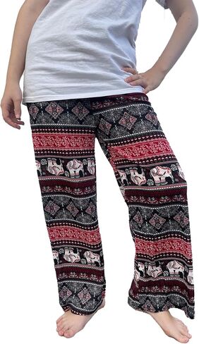Trendy Thai Elephant Trousers - Elastic Waist with Drawstring - Women Animal Print Pants in Saudi Arabia