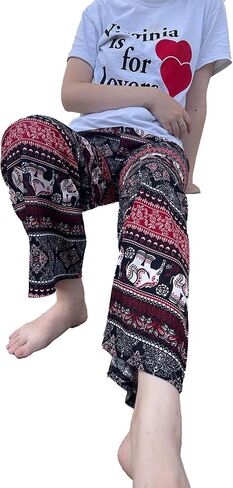 Trendy Thai Elephant Trousers - Elastic Waist with Drawstring - Women Animal Print Pants in Saudi Arabia