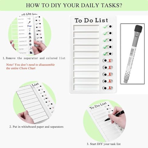 مخطط المهام للمراهقين، مخطط ADHD للبالغين، مخطط الواجبات المنزلية ومخطط ADHD الطول 7.9 بوصة العرض 4.7 بوصة الارتفاع 0.25 بوصة مع ورقة بيضاء قابلة للمسح وقلم قابل للمسح (أبيض) in Kuwait